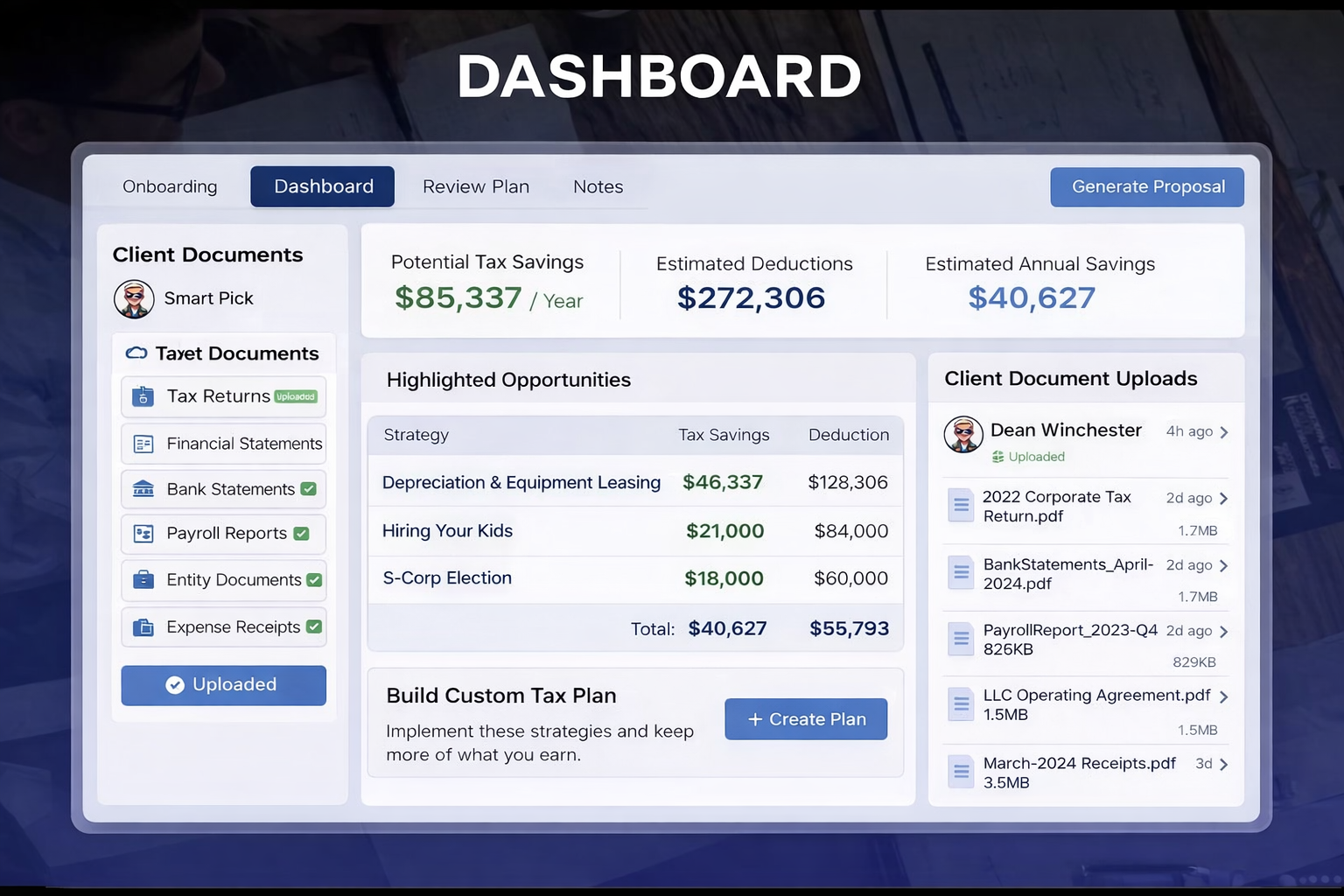AI engine analyzing financial profiles to identify optimized tax saving strategies